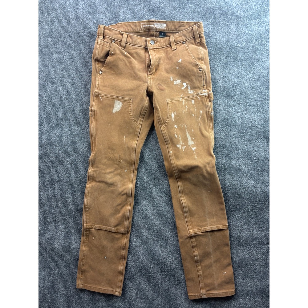 Carhartt Double Front Work Pants Womens 4 Tall Brown Rugged Flex Relaxed Fit